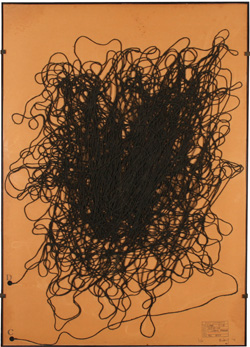 Buky Schwartz - Assemblage Drawing - Cotton Thread - Line from C to D - 1971 - בוקי שוורץ - אסמבלאז - Click for Detailed Info