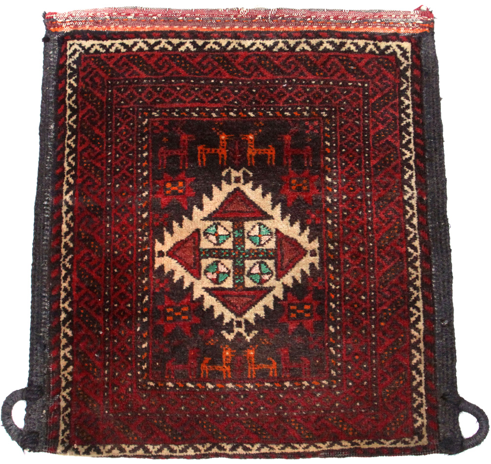 Antique Donkey Saddle Bag - Half of a Khorjin - שק נוודים בלוצי - Back To List of Oriental Carpets and Rugs