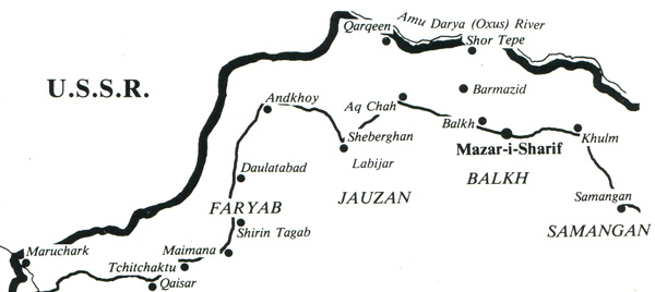 Middle Amu Darya river - Turkoman settlements south to the border between Afghanistan and Soviet Turkestan